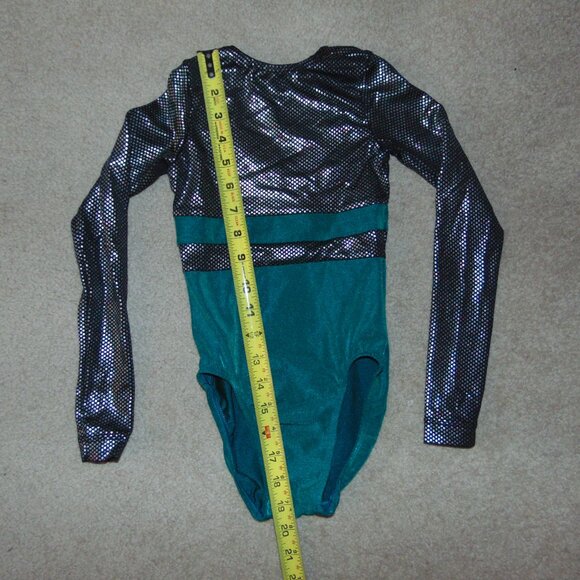 GK Long Sleeve Green Silver Leotard M - Picture 5 of 6